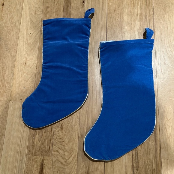 (2) D & F Designs Blue Christmas Stockings with embroidered...